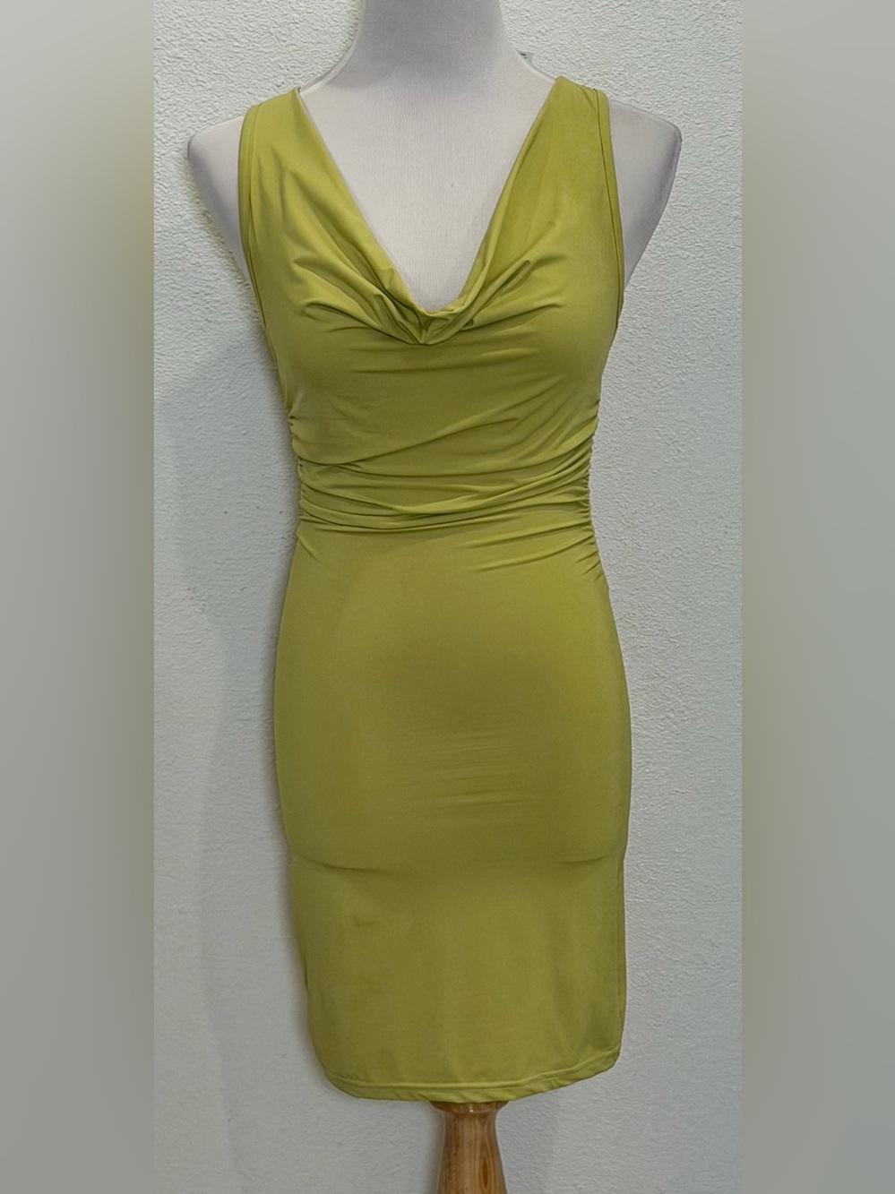 NEW Forever 21 Ruched Cowl Neck Bodycon Dress Small Sleeveless Green Party Club